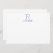 Moderne Blauwe Monogram Correspondentie Vlakke Not Notitiekaartje (Voorkant / Achterkant)