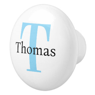 Moderne blauwe monogram gepersonaliseerde naam lad keramische knop