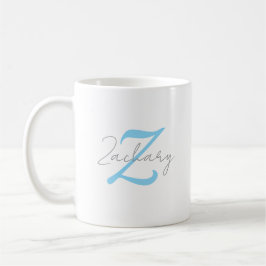 Moderne blauwe monogram & geschreven naam geperson koffiemok