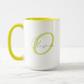 Moderne blauwe monogram & geschreven naam geperson mok (Links)