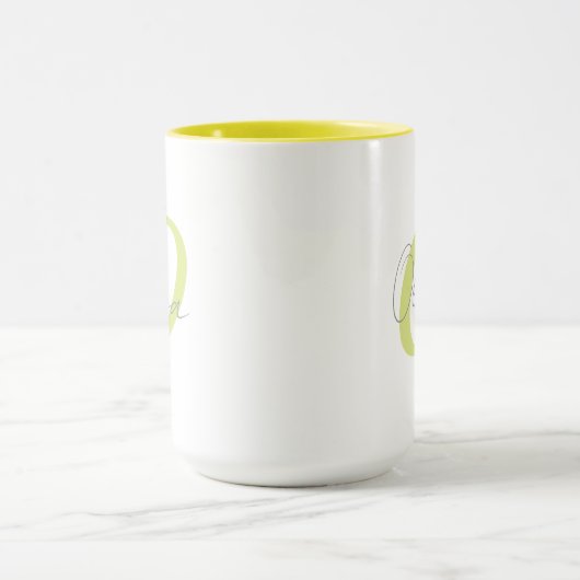 Moderne blauwe monogram & geschreven naam geperson mok (Midden)