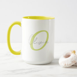 Moderne blauwe monogram & geschreven naam geperson mok