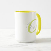 Moderne blauwe monogram & geschreven naam geperson mok (Voorkant rechts)