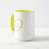 Moderne blauwe monogram & geschreven naam geperson mok (Voorkant links)