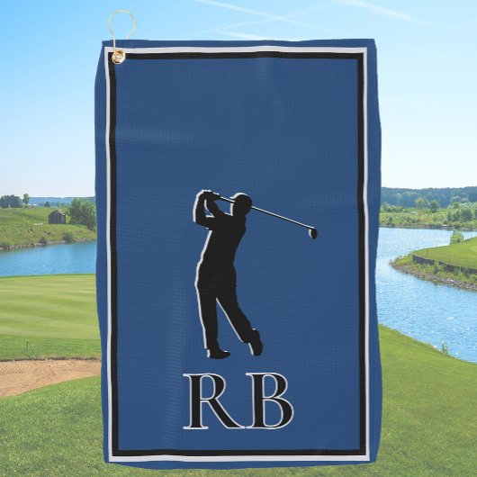 Moderne blauwe monogram golfhanddoek voor heren