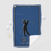 Moderne blauwe monogram golfhanddoek voor heren (Insitu)
