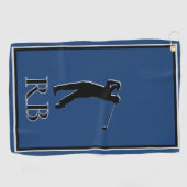Moderne blauwe monogram golfhanddoek voor heren (Horizontaal)