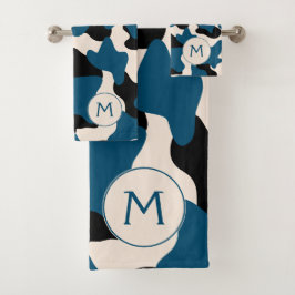 Moderne blauwe monogram Koe afdrukken Bad Handdoek
