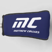 Moderne Blauwe Monogram Minimalistische Witte Naam Golfheadcover (Voorkant)