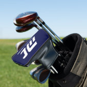 Moderne Blauwe Monogram Minimalistische Witte Naam Golfheadcover (Insitu)