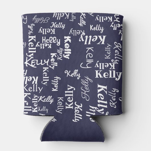 Moderne Blauwe Monogram Naam Blikjeskoeler (Achterkant)