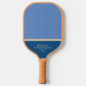 Moderne Blauwe Monogram Naam + Club Pickleball Paddle (Achterkant)