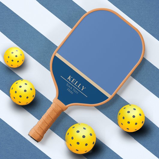Moderne Blauwe Monogram Naam + Club Pickleball Paddle