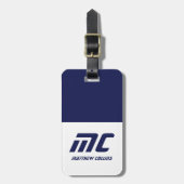Moderne Blauwe Monogram Naam Krachtig Sober Bagagelabel (Voorkant verticaal)