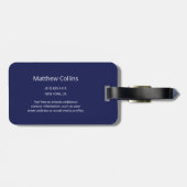 Moderne Blauwe Monogram Naam Krachtig Sober Bagagelabel (Achterkant horizontaal)