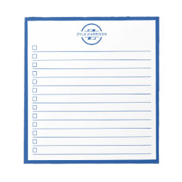 Moderne blauwe monogram naam takenlijst 14 cm x 15 notitieblok