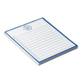 Moderne blauwe monogram naam takenlijst 5.5" x 6" notitieblok (Schuin)