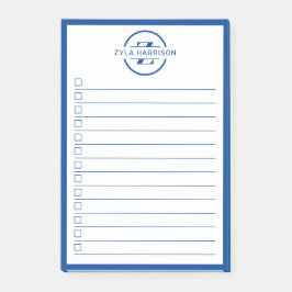 Moderne blauwe monogram naam takenlijst post-it® notes