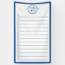 Moderne blauwe monogram naam takenlijst spandoek