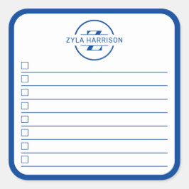 Moderne blauwe monogram naam takenlijst vierkante sticker