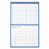 Moderne blauwe monogram naam takenlijsten 11” x 7" kalender (Feb 2027)