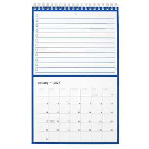 Moderne blauwe monogram naam takenlijsten kalender