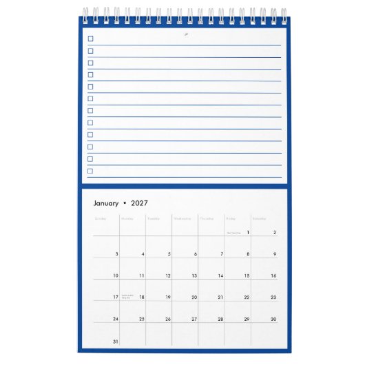 Moderne blauwe monogram naam takenlijsten kalender (Jan 2027)