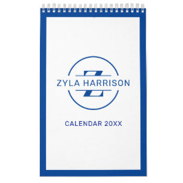 Moderne blauwe monogram naam takenlijsten kalender