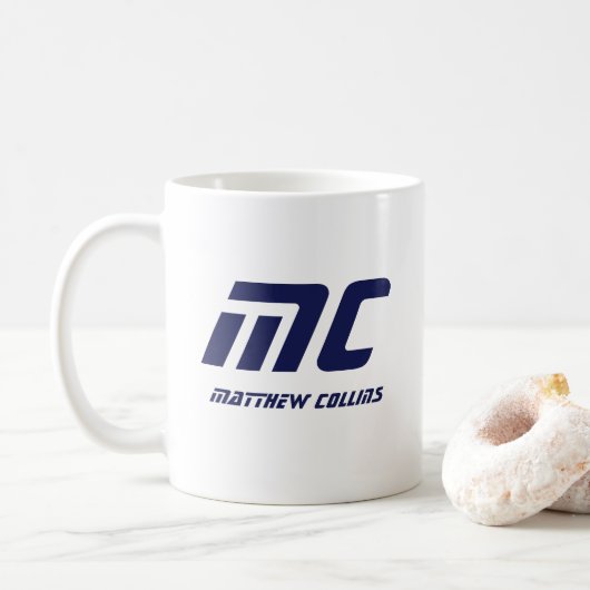 Moderne Blauwe Monogram Naam Vet Eenvoudig Voor He Koffiemok (Met donut)