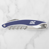 Moderne Blauwe Monogram Naam Vet Eenvoudig Voor He Kurkentrekker (Achterkant)