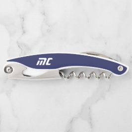 Moderne Blauwe Monogram Naam Vet Eenvoudig Voor He Kurkentrekker