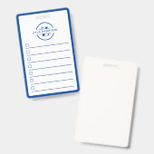 Moderne blauwe monogram naam whiteboard takenlijst badge (Voor- en achterkant)