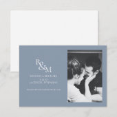 Moderne Blauwe Monogram Save the Date Foto (Voorkant / Achterkant)