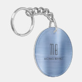 Moderne Blauwe Monogram Sleutelhanger (Voorkant Links)
