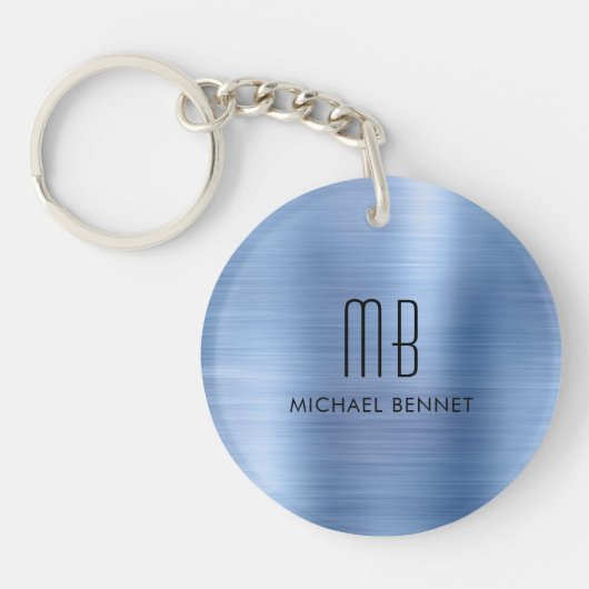 Moderne Blauwe Monogram Sleutelhanger (Voorkant)