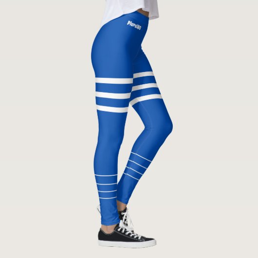 Moderne, blauwe, monogramme werkout leggings (Rechts)
