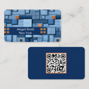 Moderne Blauwe Mozaïek QR-code Visitekaartje
