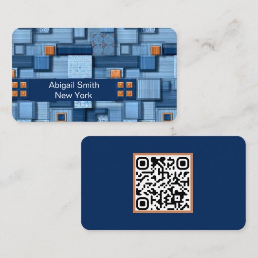 Moderne Blauwe Mozaïek QR-code Visitekaartje (Voorkant / Achterkant)
