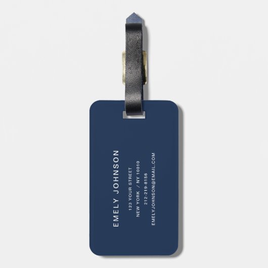 Moderne Blauwe Naam Bagagelabel (Achterkant verticaal)