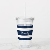 Moderne Blauwe Naam Script Acryl Drinkbeker (Voorkant)