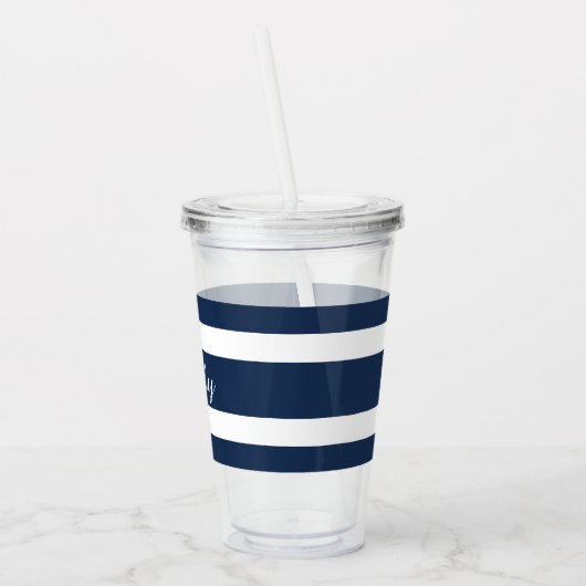 Moderne Blauwe Naam Script Acryl Drinkbeker (Links)