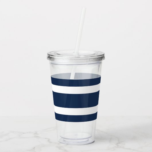 Moderne Blauwe Naam Script Acryl Drinkbeker (Achterkant)