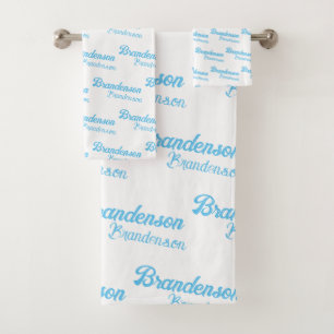 Moderne blauwe naam tekst Calligrafie Bad Handdoek