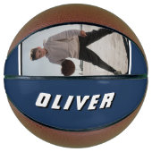 Moderne Blauwe Naam Tekst Foto Basketbal (Voorkant)