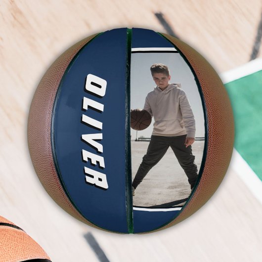 Moderne Blauwe Naam Tekst Foto Basketbal