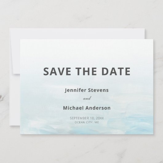 Moderne Blauwe Nautilus Waterverf Trouwdag Save The Date (Voorkant)