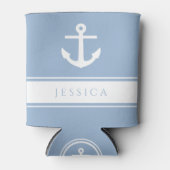 Moderne Blauwe Nautische Anker Douanenaam Blikjeskoeler (Voorkant)