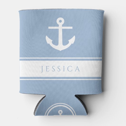 Moderne Blauwe Nautische Anker Douanenaam Blikjeskoeler (Voorkant)