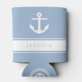 Moderne Blauwe Nautische Anker Douanenaam Blikjeskoeler (Achterkant)
