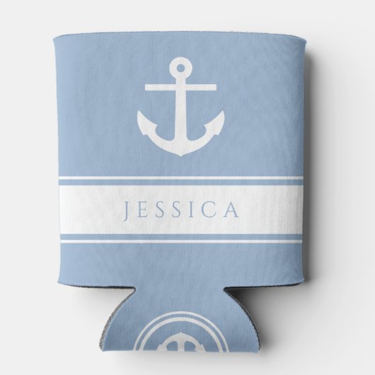 Moderne Blauwe Nautische Anker Douanenaam Blikjeskoeler (Achterkant)